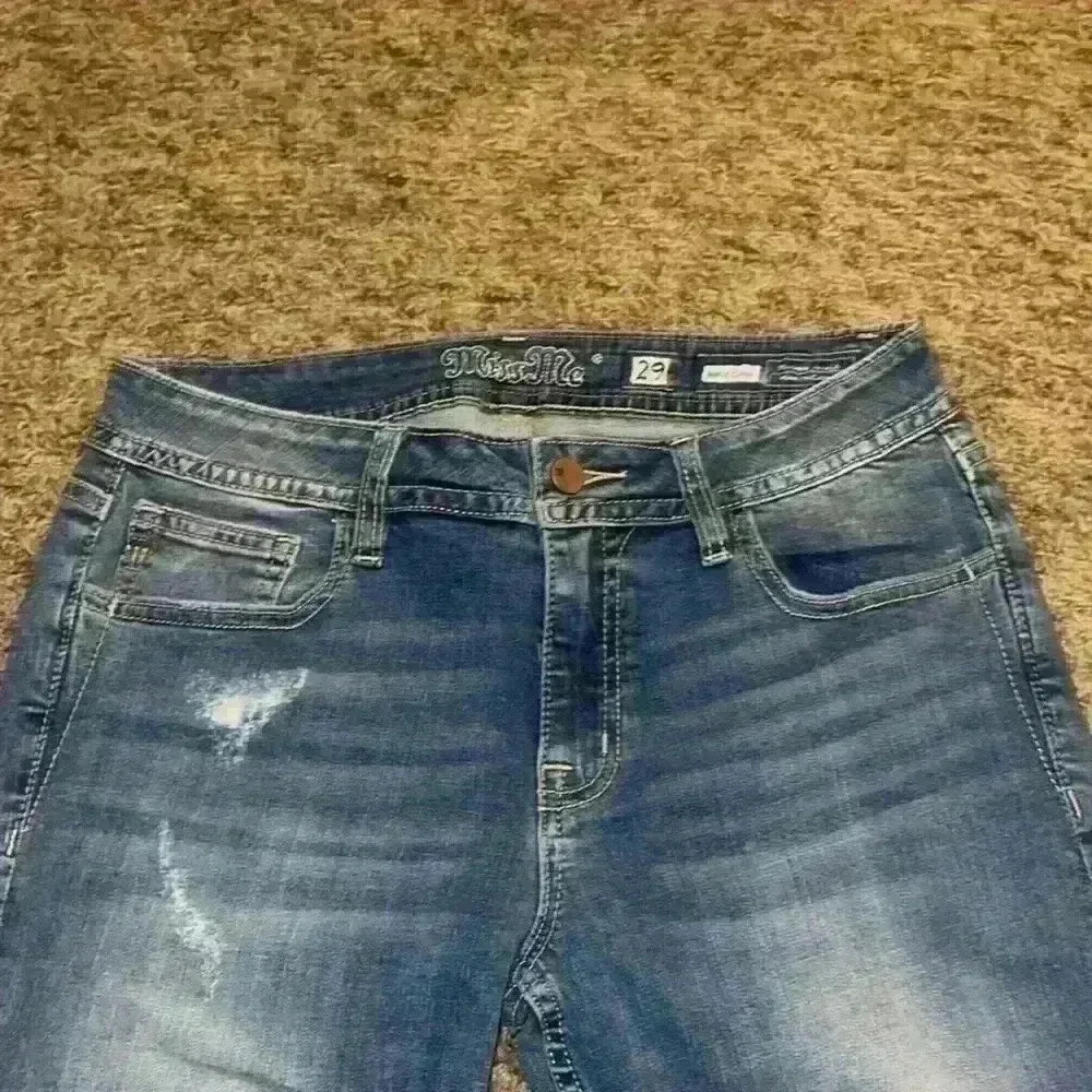 Miss Me Distressed Blue Skinny Jeans with Embroidery - Picture 5 of 5